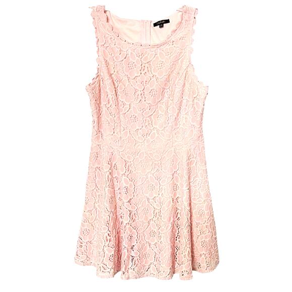 CITY STUDIO SLEEVELESS ROUND NECK MIDI LACE SKATER DRESS, JUNIOR, 15, PINK-LINED - Picture 1 of 12